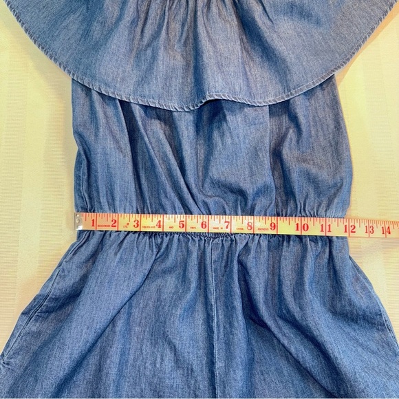 CI SONO Los Angeles Denim Romper Sz Small Off the Shoulder Ruffle Pockets EUC - Picture 6 of 12